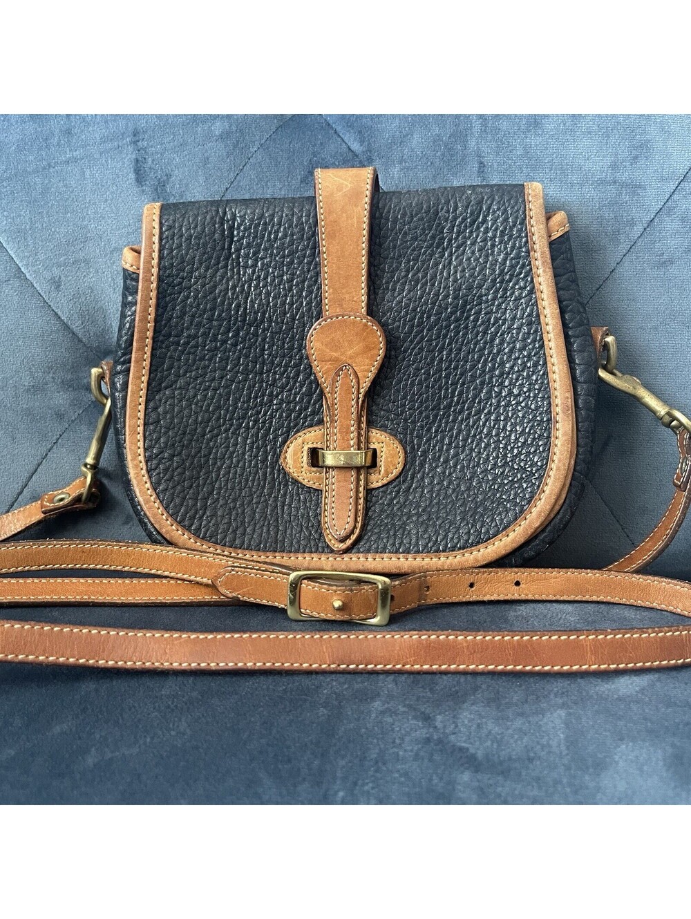 Vtg DOONEY & BOURKE Over Under Marble Bag Blue British Tan All Weather Leather